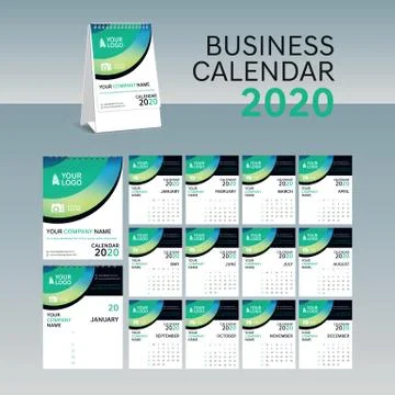 Calendar 2020 vector pocket basic grid. Simple design template Stock Illustration