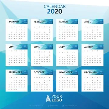 Calendar 2020 vector pocket basic grid. Simple design template Stock Illustration