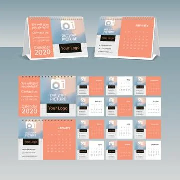 Calendar 2020 vector pocket basic grid. Simple design template Stock Illustration