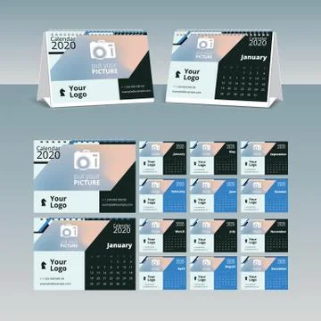 Calendar 2020 vector pocket basic grid. Simple design template Stock Illustration