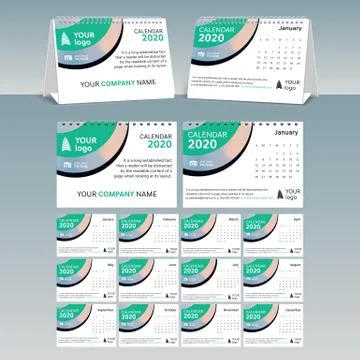 Calendar 2020 vector pocket basic grid. Simple design template Illustrazione stock