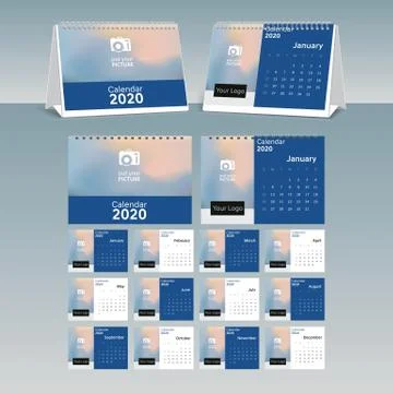 Calendar 2020 vector pocket basic grid. Simple design template Stock Illustration