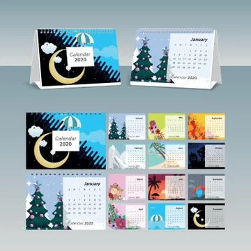Calendar 2020 vector pocket basic grid. Simple design template Stock Illustration
