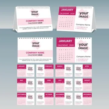 Calendar 2020 vector pocket basic grid. Simple design template Stock Illustration