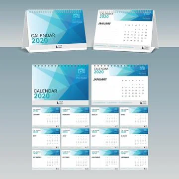 Calendar 2020 vector pocket basic grid. Simple design template Stock Illustration