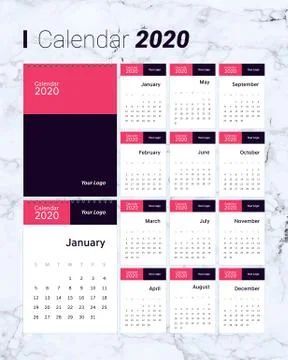 Calendar 2020 vector pocket basic grid. Stock Illustration