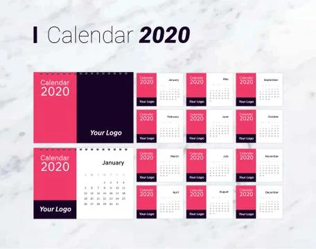 Calendar 2020 vector pocket basic grid. Stock Illustration
