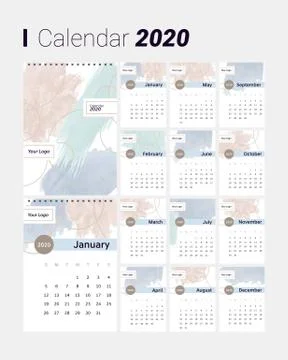 Calendar 2020 vector pocket basic grid. Stock Illustration