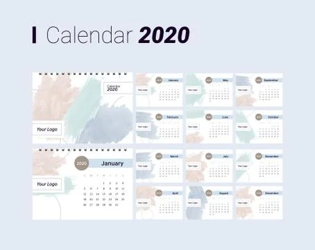 Calendar 2020 vector pocket basic grid. Stock Illustration