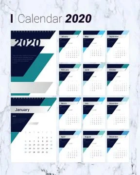 Calendar 2020 vector pocket basic grid. Stock Illustration