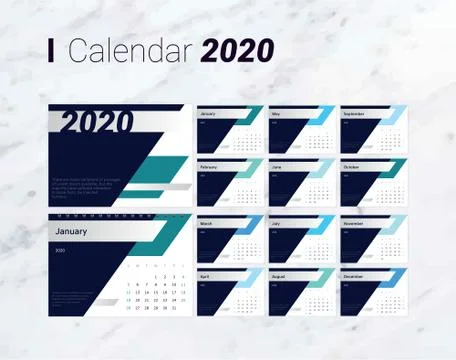 Calendar 2020 vector pocket basic grid. Stock Illustration