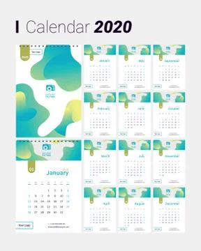 Calendar 2020 vector pocket basic grid. Stock Illustration