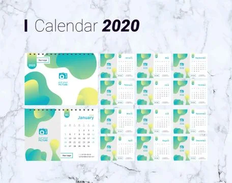 Calendar 2020 vector pocket basic grid. Stock Illustration