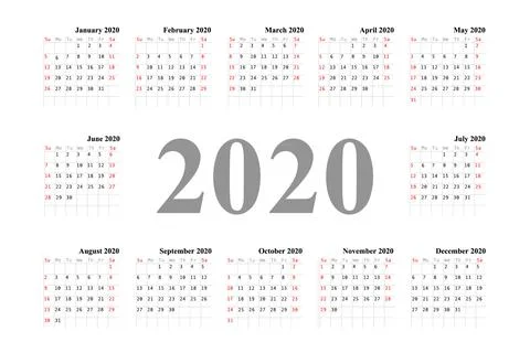 Calendar 2020 vector pocket basic grid. Stockillustratie