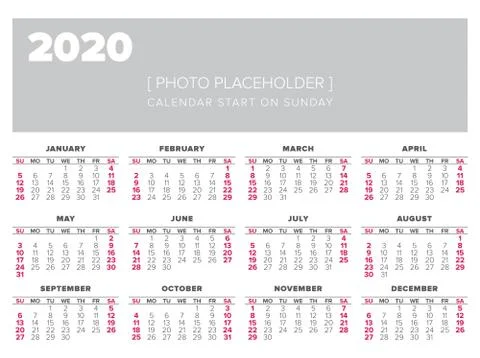 Calendar 2020 year vector design template Stock Illustration