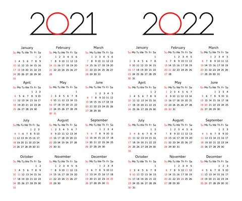 Calendar 2021 2022 year editable template Stock Illustration