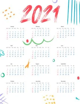 Calendar 2021 Abstract Background. Simulate Brush Strokes. Template. Vector Stock Illustration