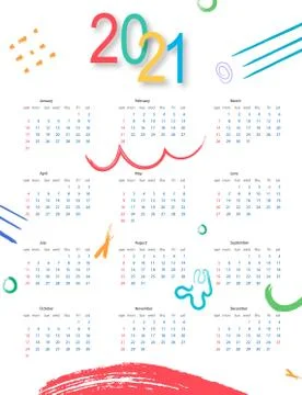 Calendar 2021 Abstract Background. Simulate Brush Strokes. Template. Vector Illustrazione stock