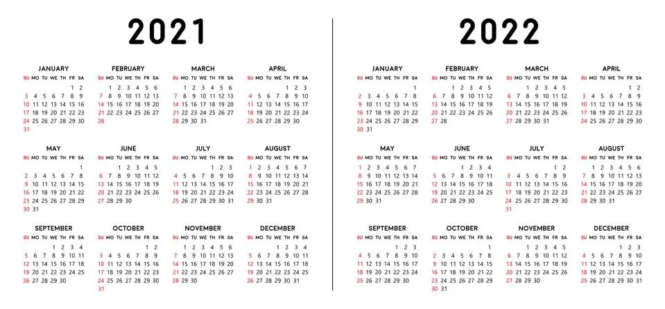 Calendar 2021 and 2022. Stock Illustration