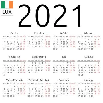 Calendar 2021, Irish, Monday Stock Illustration