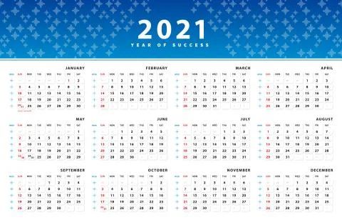 Calendar 2021 template design. Header Gradient blue minimal pattern Stock Illustration