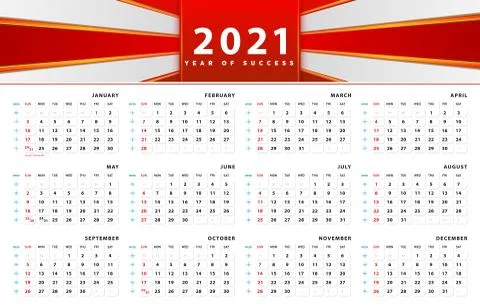 Calendar 2021 template design. Header abstract red design Stock Illustration
