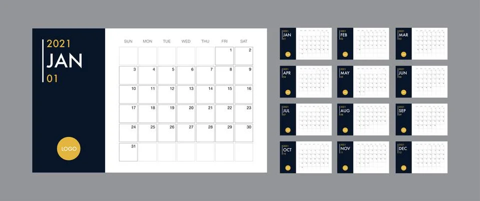 Calendar 2021 template planner vector diary in a minimalist style Stock Illustration