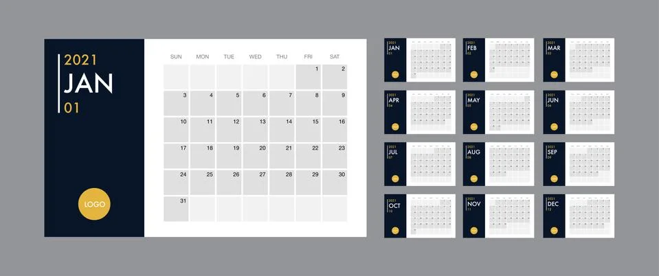 Calendar 2021 template planner vector diary in a minimalist style Illustrazione stock