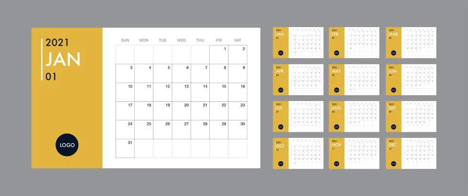 Calendar 2021 template planner vector diary in a minimalist style Stock Illustration