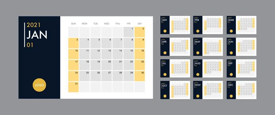 Calendar 2021 template planner vector diary in a minimalist style Stock Illustration