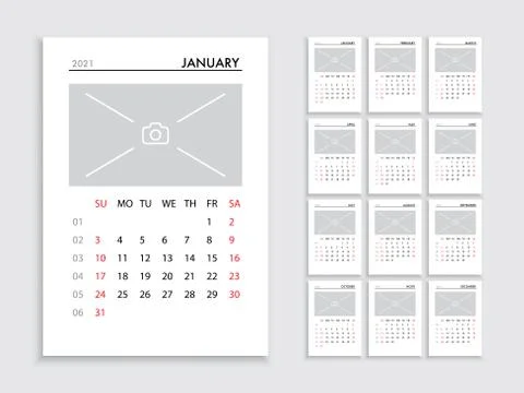 Calendar 2021 template planner vector diary in a minimalist style Stock Illustration