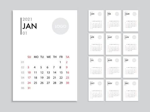 Calendar 2021 template planner vector diary in a minimalist style Stock Illustration
