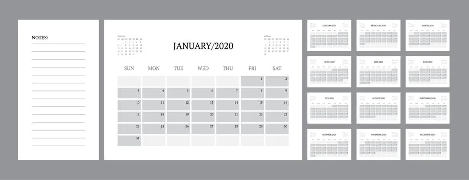 Calendar 2021 template planner vector diary in a minimalist style Stock Illustration