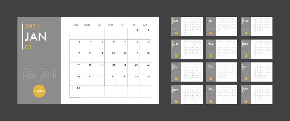 Calendar 2021 template planner vector diary in a minimalist style 库存插图