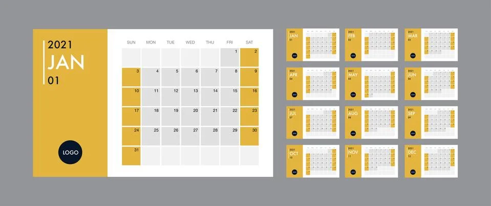 Calendar 2021 template planner vector diary in a minimalist style Illustrazione stock