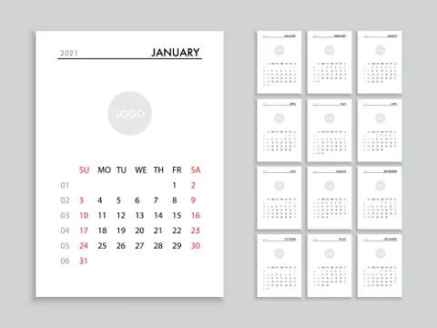 Calendar 2021 template planner vector diary in a minimalist style Stock Illustration