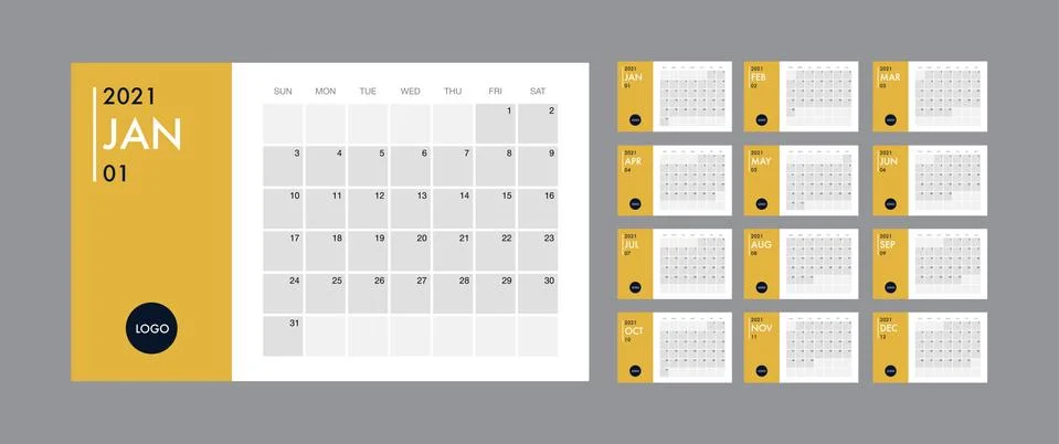 Calendar 2021 template planner vector diary in a minimalist style Stock Illustration