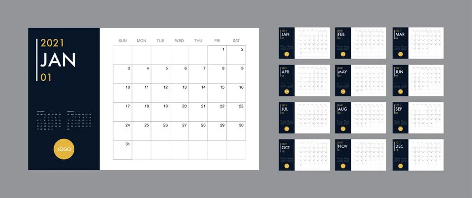 Calendar 2021 template planner vector diary in a minimalist style Stock Illustration