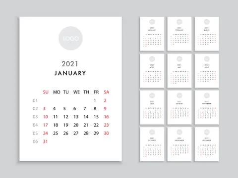 Calendar 2021 template planner vector diary in a minimalist style Stock Illustration