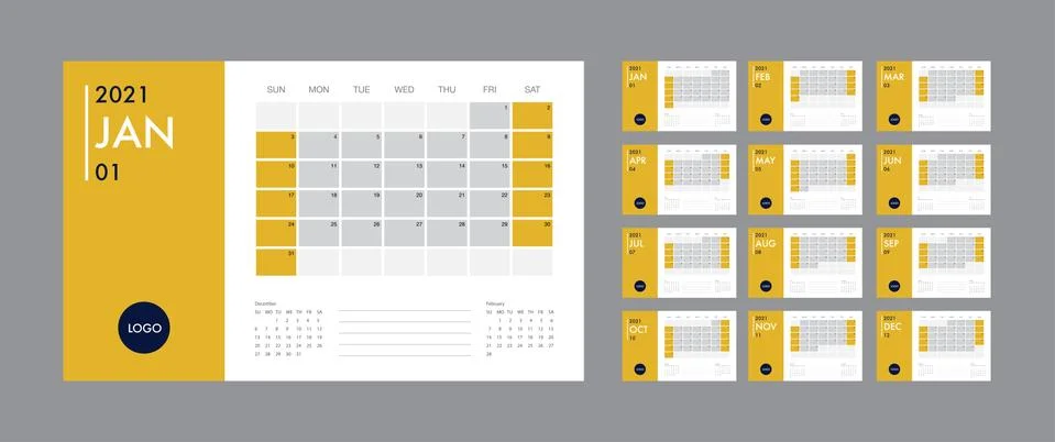 Calendar 2021 template planner vector diary in a minimalist style Stock Illustration