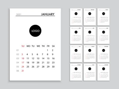 Calendar 2021 template planner vector diary in a minimalist style Stock Illustration