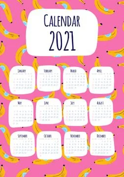 Calendar 2021. Vertical Printable creative templates with bananas Stock Illustration