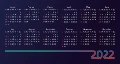 Calendar 2022 creative colored lines design 스톡 일러스트