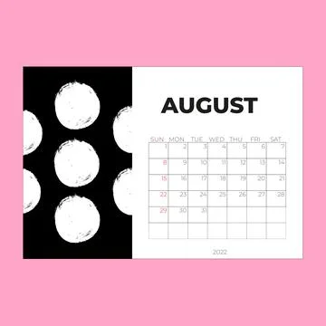 Calendar 2022 design template, August 2022 year layout, horizontal calendar Stock Illustration