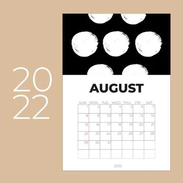 Calendar 2022 design template, August 2022 year layout, horizontal calendar Stock Illustration