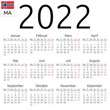 Calendar 2022, Norwegian, Monday Stock Illustration