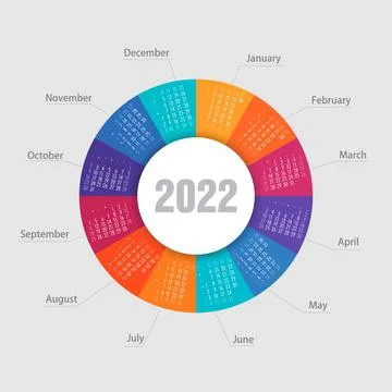 Calendar 2022 round shape. Week starts from Sunday Stock Illustration