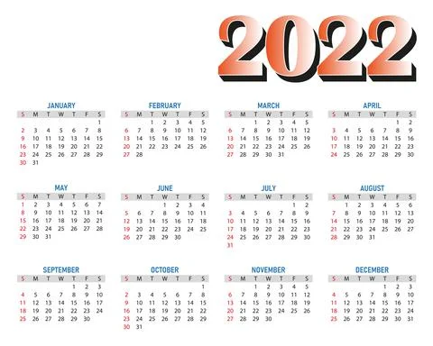 Calendar 2022 template. Blue, orange and black colors. Monthly design Vector Stock Illustration