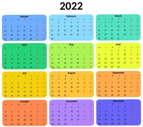Calendar 2022 year. Vector design template Illustrazione stock