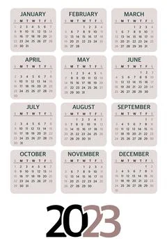 Calendar 2023 Planner template, the beginning of the week on Sunday. Vector i Stock Illustration